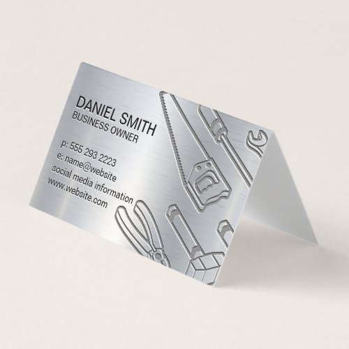 Metallic Background  Industrial Tools Business Card