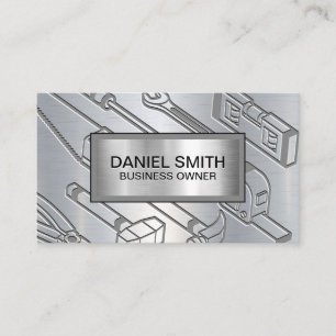 Metallic Background Industrial Tools Engraved Business Card