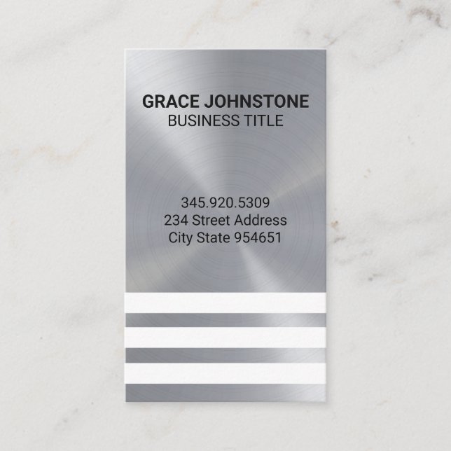 Metallic Background White Stripes Business Card (Front)