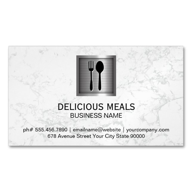 Metallic Banner | Elegant Marble Business Card Magnet (Front)