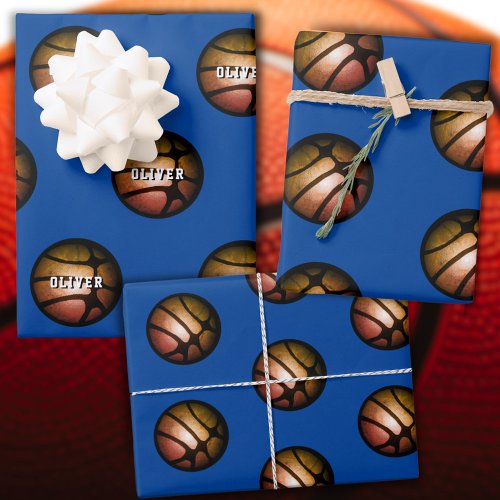 Metallic Basketball Ball Kids Name Birthday Wrappi Wrapping Paper Sheets
