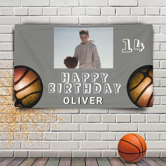 Metallic Basketball Ball Photo Birthday Banner (Creator Uploaded)