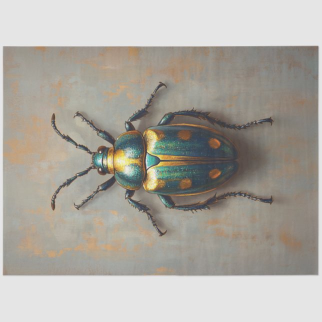 Metallic Beetle Emerald Green and Gold Decoupage Tissue Paper (Front)