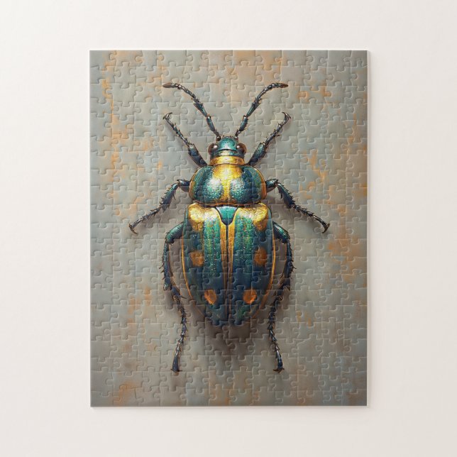Metallic Beetle Emerald Green and Gold Jigsaw Puzzle (Vertical)