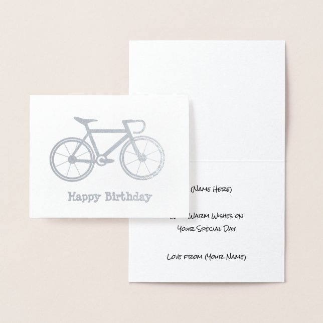 Metallic Bicycle - Silver or Gold Cycling Theme Foil Card (Display)