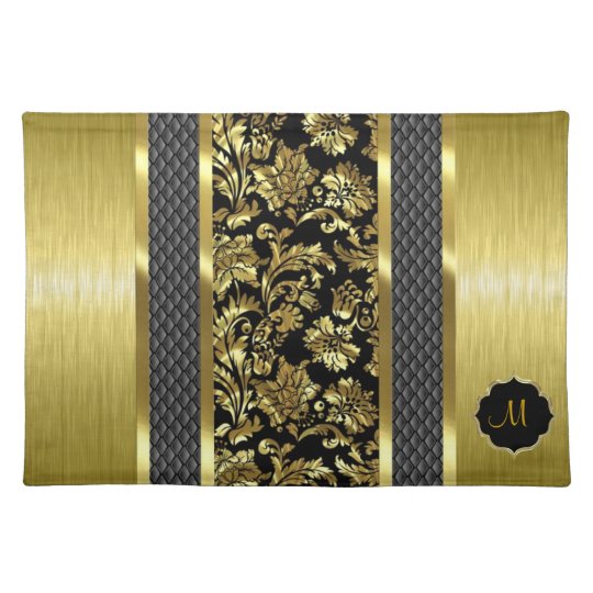 Metallic Black And Gold Damasks And Aluminum Look Placemat