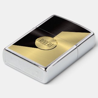 Metallic black and gold geometric design zippo lighter