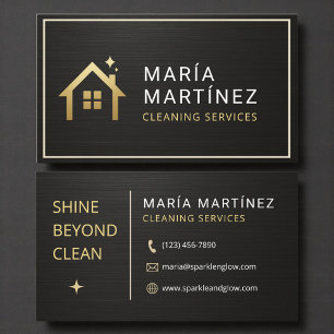 Metallic Black and Gold House Cleaning Services Business Card