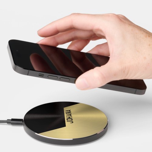 Metallic black and gold split screen design wireless charger 