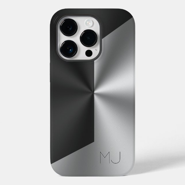 Metallic Black and gray split screen monogram Case-Mate iPhone Case (Back)