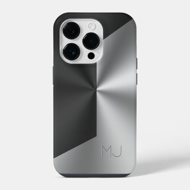 Metallic Black and gray split screen monogram Iphone Case (Back)