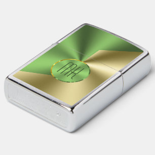Metallic black and green geometric design zippo lighter
