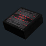 Metallic black and red geometric design gift box<br><div class="desc">Image of a metallic black with red accents,  masculine modern design. Optional monogram.</div>