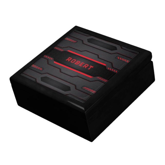 Metallic black and red geometric design gift box (Side)