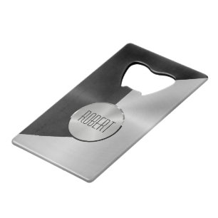 Metallic black and silver geometric design credit card bottle opener