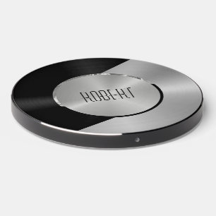 Metallic black and silver geometric design wireless charger