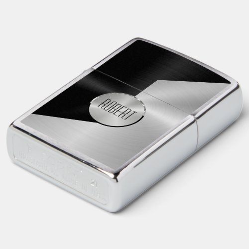 Metallic black and silver geometric design zippo lighter