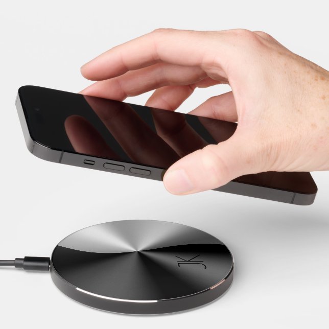 Metallic black and silver split screen design wireless charger  (Hand)