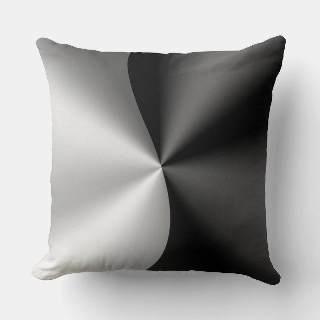 Metallic Black And Silver Stainless Steel Look Throw Pillow (Front)
