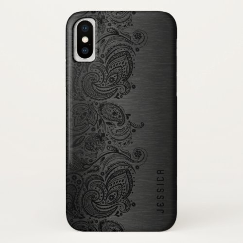 Metallic Black Background With Black Paisley Lace iPhone XS Case