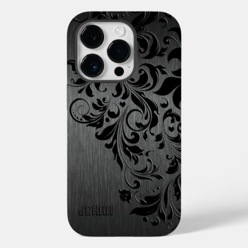 Metallic Black Brushed Aluminum  Black Lace Case_Mate iPhone 14 Pro Case