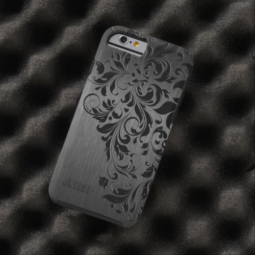Metallic Black Brushed Aluminum  Black Lace Tough iPhone 6 Case
