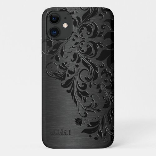 Metallic Black Brushed Aluminum  Black Lace iPhone 11 Case