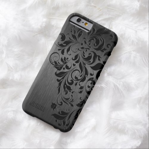 Metallic Black Brushed Aluminum  Black Lace Barely There iPhone 6 Case