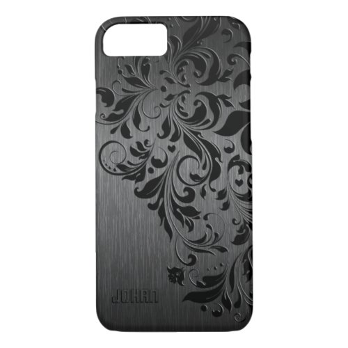 Metallic Black Brushed Aluminum  Black Lace iPhone 87 Case