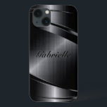 Metallic Black Design Brushed Aluminum Look iPhone 13 Case<br><div class="desc">Shiny black metallic brushed aluminum look. Custom and optional monogram. Cool masculine design. Available on other products</div>