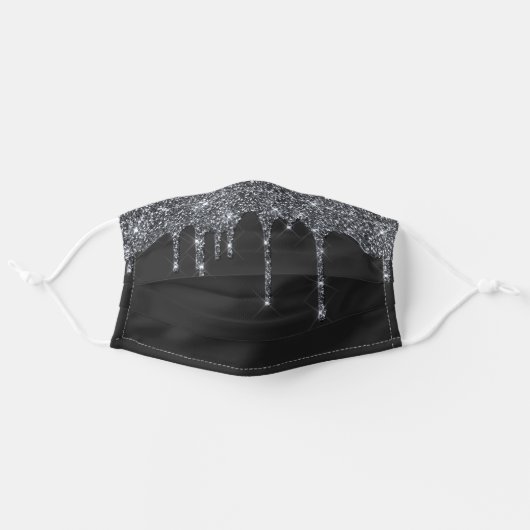 Metallic Black Dripping Glitter Cloth Face Mask (Front, Unfolded)