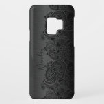Metallic Black & Elegant Black Paisley Lace Case-Mate Samsung Galaxy S9 Case<br><div class="desc">Black dark gray metallic background,   brushed aluminum look,   with black floral paisley lace. 
Customizable and optional monogram</div>