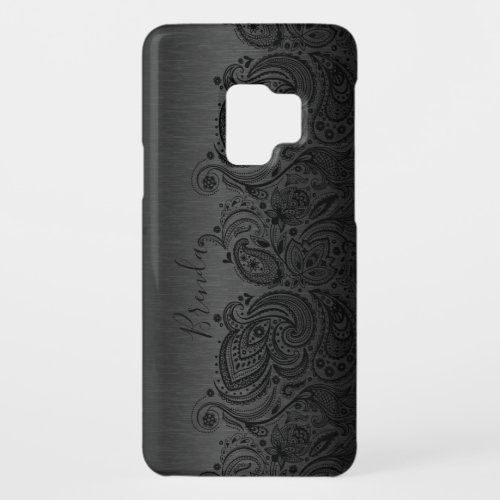 Metallic Black  Elegant Black Paisley Lace Case_Mate Samsung Galaxy S9 Case