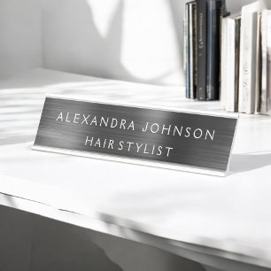 Metallic Black Foil Modern Professional Business Desk Name Plate