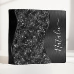 Metallic Black Glitter Personalized 3 Ring Binder<br><div class="desc">Easily personalize this black brushed metal and glamorous faux glitter patterned binder with your own custom name.</div>