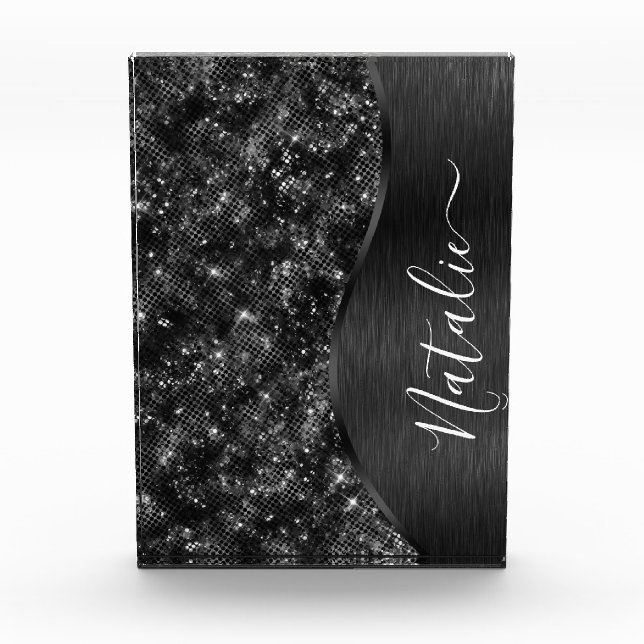 Metallic Black Glitter Personalized Acrylic Award (Front)