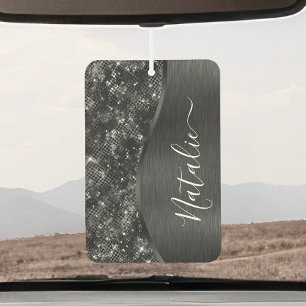 Metallic Black Glitter Personalized Air Freshener