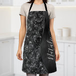 Metallic Black Glitter Personalized Apron<br><div class="desc">Easily personalize this black brushed metal and glamorous faux glitter patterned apron with your own custom name.</div>