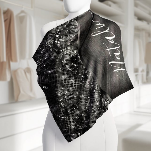 Metallic Black Glitter Personalized Bandana (Creator Uploaded)