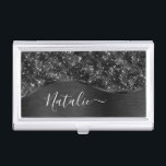 Metallic Black Glitter Personalized Business Card Case<br><div class="desc">Easily personalize this black brushed metal and glamorous faux glitter patterned business card case with your own custom name.</div>
