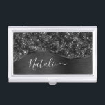 Metallic Black Glitter Personalized Business Card Case<br><div class="desc">Easily personalize this black brushed metal and glamorous faux glitter patterned business card case with your own custom name.</div>