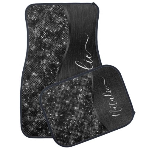 Metallic Black Glitter Personalized Car Floor Mat
