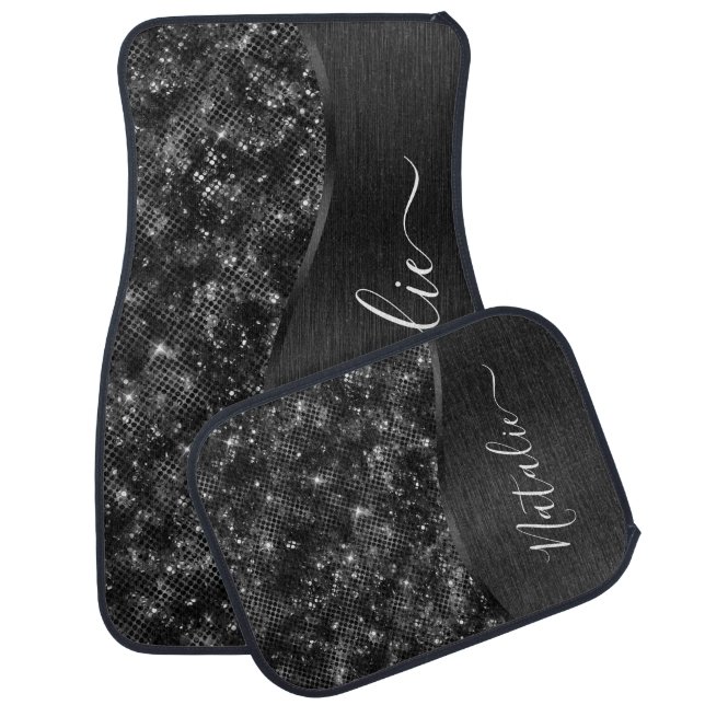 Metallic Black Glitter Personalized Car Floor Mat (Set)