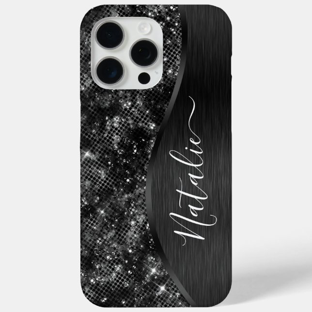 Metallic Black Glitter Personalized Case-Mate iPhone Case (Back)