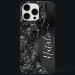 Metallic Black Glitter Personalized iPhone 16 Pro Max Case<br><div class="desc">Easily personalize this black brushed metal and glamorous faux glitter patterned phone case with your own custom name.</div>