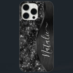 Metallic Black Glitter Personalized iPhone 16 Pro Max Case<br><div class="desc">Easily personalize this black brushed metal and glamorous faux glitter patterned phone case with your own custom name.</div>