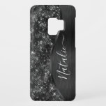 Metallic Black Glitter Personalized Case-Mate Samsung Galaxy S9 Case<br><div class="desc">Easily personalize this black brushed metal and glamorous faux glitter patterned phone case with your own custom name.</div>