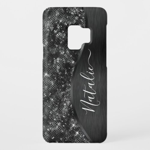 Metallic Black Glitter Personalized Case_Mate Samsung Galaxy S9 Case