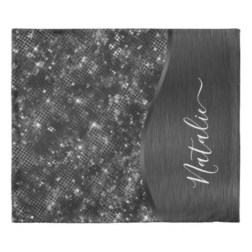 Metallic Black Glitter Personalized Duvet Cover
