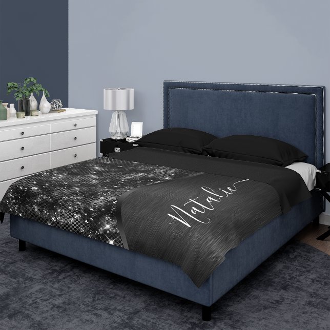 Metallic Black Glitter Personalized Duvet Cover (Creator Uploaded)